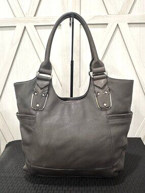 B. Makowsky Gray Pebbled Leather Shoulder Bag